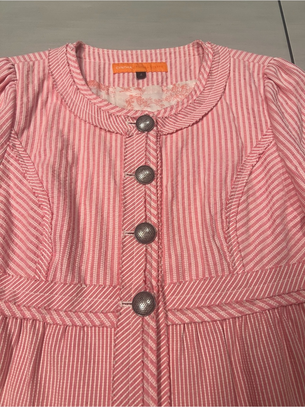 Cynthia Steffe Pink and White Striped Cropped Peplum Jacket size 4 - Picture 4 of 5